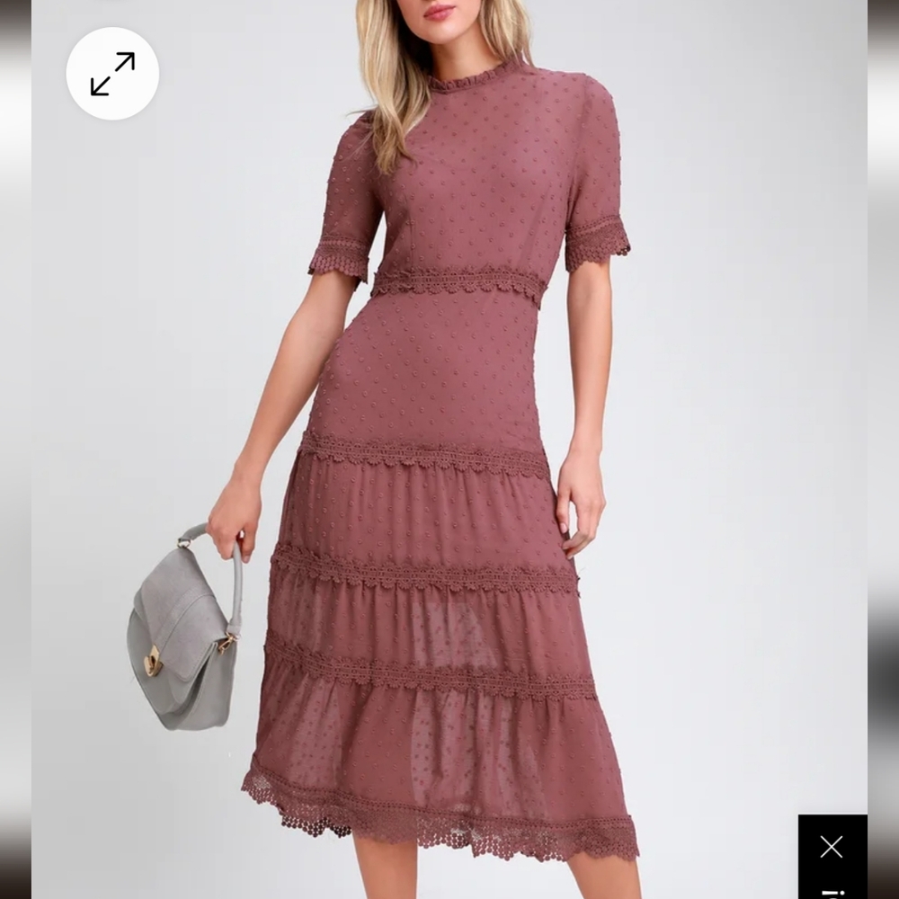 Lulu's dreaming of you mauve Swiss dot midi modest dress  boho cottageco…